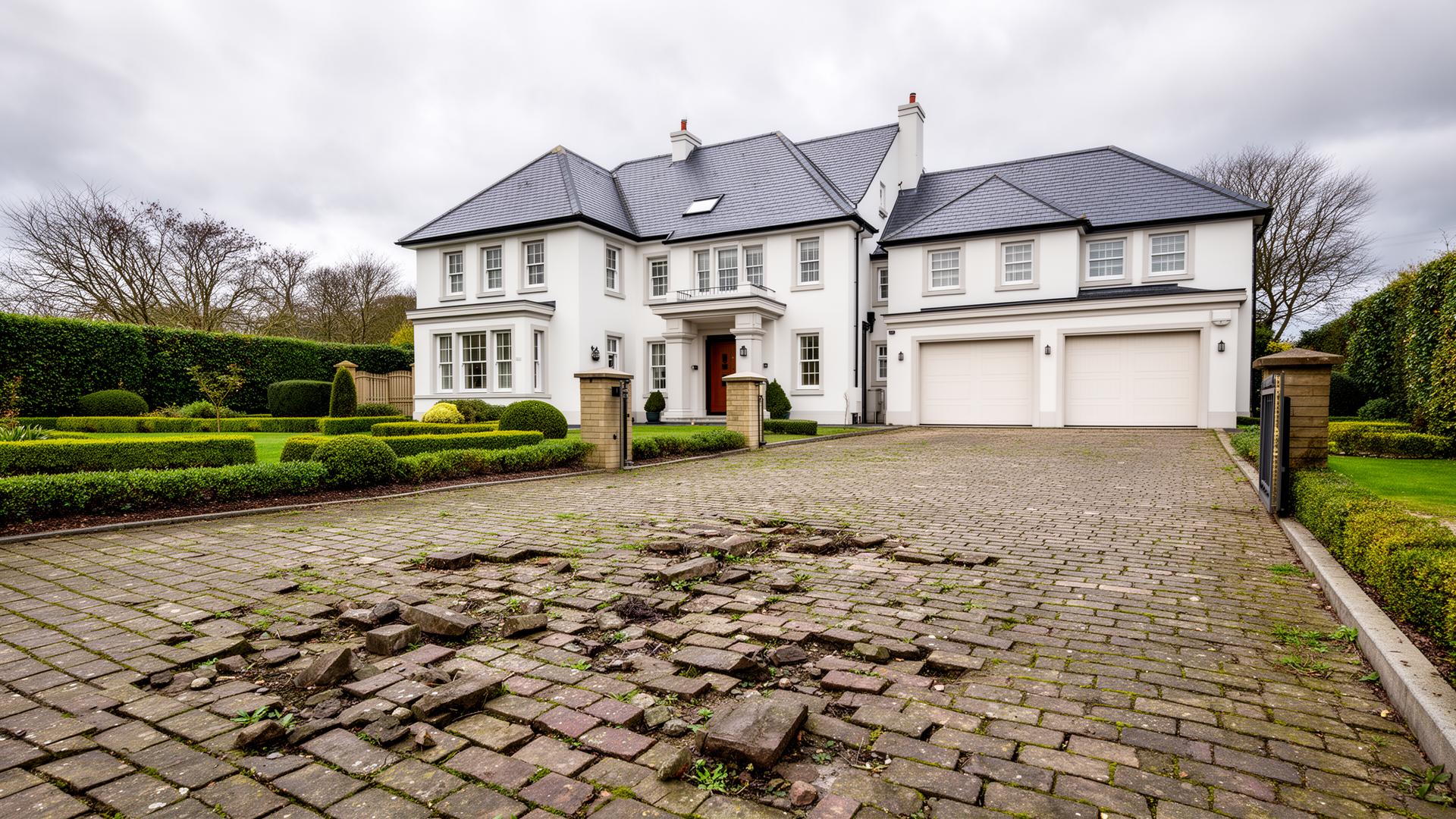 Before: a broken old block-paved driveway at an executive new-build