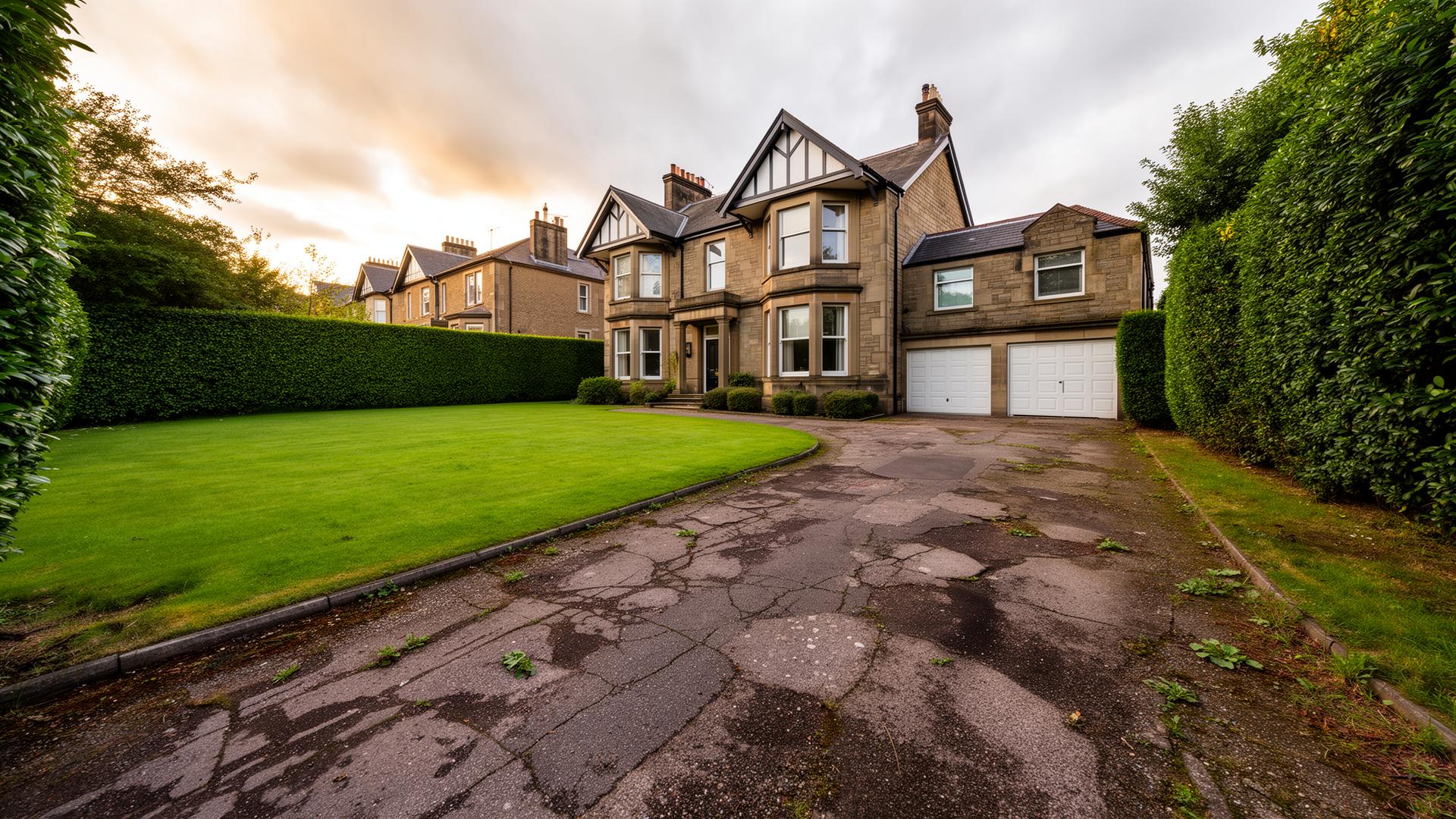 Before: a tired old driveway at a stone-fronted Edwardian home